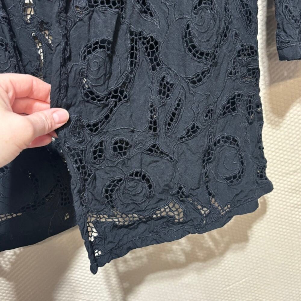 Surya Size S Black Crochet Lace Mesh Floral Open Cardigan Resort Beach Coverup - Picture 3 of 8